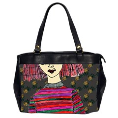 Floral Band Goth Girl Grey Bg Oversize Office Handbag (2 Sides) by snowwhitegirl