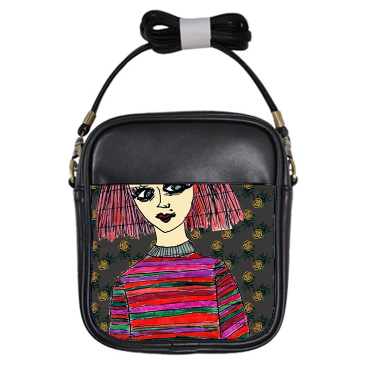 Floral Band Goth Girl Grey Bg Girls Sling Bag