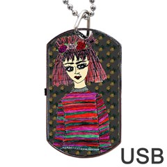 Floral Band Goth Girl Grey Bg Dog Tag Usb Flash (one Side) by snowwhitegirl