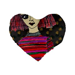 Floral Band Goth Girl Grey Bg Standard 16  Premium Heart Shape Cushions by snowwhitegirl