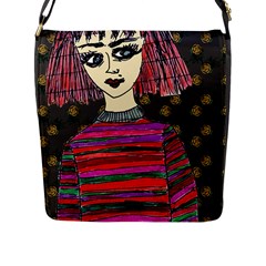 Floral Band Goth Girl Grey Bg Flap Closure Messenger Bag (l) by snowwhitegirl