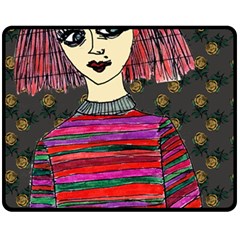 Floral Band Goth Girl Grey Bg Double Sided Fleece Blanket (medium)  by snowwhitegirl