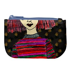 Floral Band Goth Girl Grey Bg Large Coin Purse by snowwhitegirl