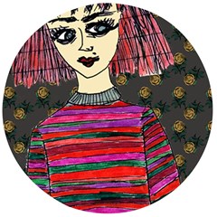 Floral Band Goth Girl Grey Bg Wooden Bottle Opener (round) by snowwhitegirl