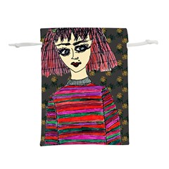 Floral Band Goth Girl Grey Bg Lightweight Drawstring Pouch (m) by snowwhitegirl