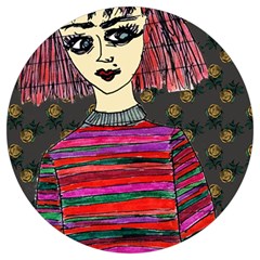 Floral Band Goth Girl Grey Bg Round Trivet by snowwhitegirl