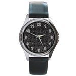 Dark Grunge Geometric Print Pattern Round Metal Watch Front