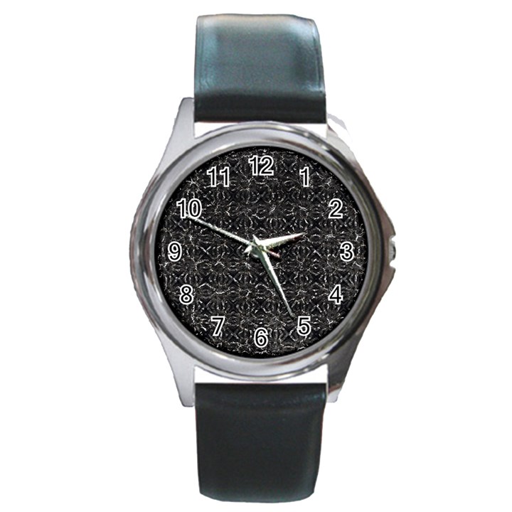 Dark Grunge Geometric Print Pattern Round Metal Watch