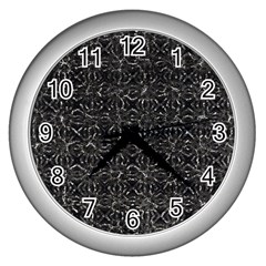 Dark Grunge Geometric Print Pattern Wall Clock (Silver)