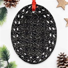 Dark Grunge Geometric Print Pattern Ornament (Oval Filigree)