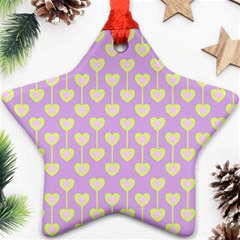 Yellow Hearts On A Light Purple Background Ornament (star) by SychEva