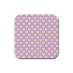 Yellow Hearts On A Light Purple Background Rubber Square Coaster (4 pack)  Front