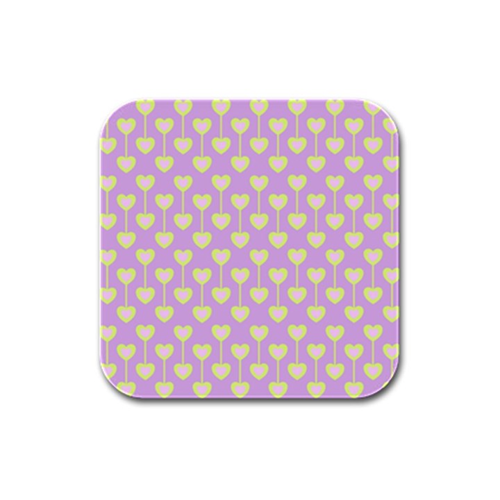 Yellow Hearts On A Light Purple Background Rubber Square Coaster (4 pack) 