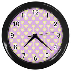 Yellow Hearts On A Light Purple Background Wall Clock (black) by SychEva