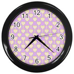 Yellow Hearts On A Light Purple Background Wall Clock (Black) Front