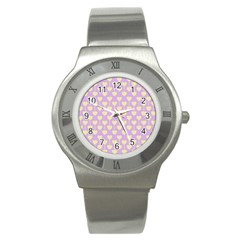 Yellow Hearts On A Light Purple Background Stainless Steel Watch by SychEva