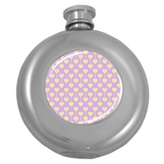 Yellow Hearts On A Light Purple Background Round Hip Flask (5 Oz) by SychEva