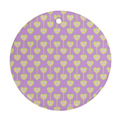 Yellow Hearts On A Light Purple Background Round Ornament (two Sides) by SychEva