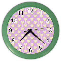 Yellow Hearts On A Light Purple Background Color Wall Clock by SychEva