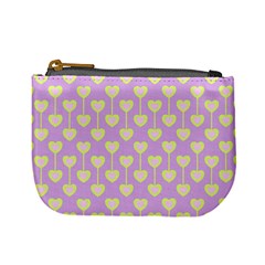 Yellow Hearts On A Light Purple Background Mini Coin Purse by SychEva