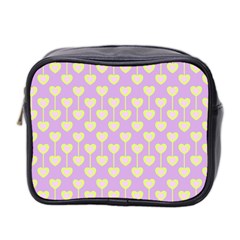 Yellow Hearts On A Light Purple Background Mini Toiletries Bag (two Sides) by SychEva