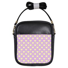 Yellow Hearts On A Light Purple Background Girls Sling Bag by SychEva