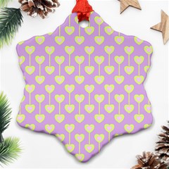 Yellow Hearts On A Light Purple Background Ornament (snowflake) by SychEva