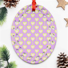 Yellow Hearts On A Light Purple Background Ornament (oval Filigree) by SychEva