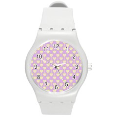 Yellow Hearts On A Light Purple Background Round Plastic Sport Watch (m) by SychEva