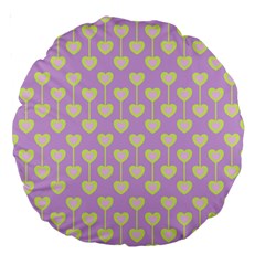 Yellow Hearts On A Light Purple Background Large 18  Premium Round Cushions by SychEva