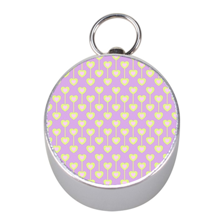 Yellow Hearts On A Light Purple Background Mini Silver Compasses