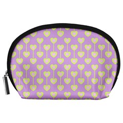 Yellow Hearts On A Light Purple Background Accessory Pouch (large) by SychEva