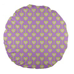 Yellow Hearts On A Light Purple Background Large 18  Premium Flano Round Cushions by SychEva