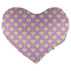 Yellow Hearts On A Light Purple Background Large 19  Premium Flano Heart Shape Cushions by SychEva