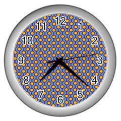 Yellow Circles On A Purple Background Wall Clock (silver) by SychEva