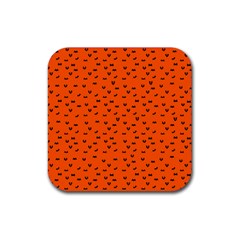 Halloween, Black Bats Pattern On Orange Rubber Coaster (square)  by Casemiro