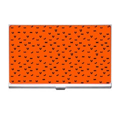 Halloween, Black Bats Pattern On Orange Business Card Holder by Casemiro