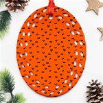 Halloween, Black bats pattern on orange Ornament (Oval Filigree) Front