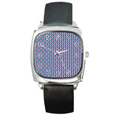 Blue Circles On Purple Background Geometric Ornament Square Metal Watch by SychEva