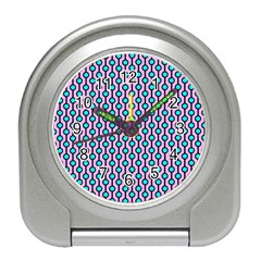 Blue Circles On Purple Background Geometric Ornament Travel Alarm Clock by SychEva