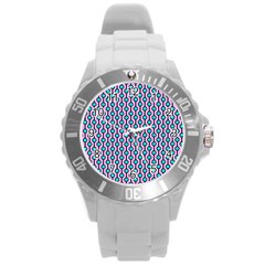 Blue Circles On Purple Background Geometric Ornament Round Plastic Sport Watch (l) by SychEva