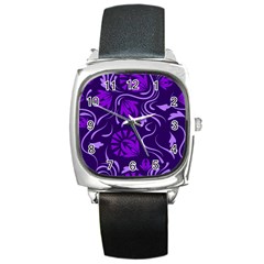 Folk Flowers Pattern Floral Surface Design Seamless Pattern Square Metal Watch by Eskimos