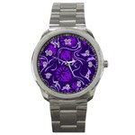 Folk flowers pattern Floral surface design Seamless pattern Sport Metal Watch Front