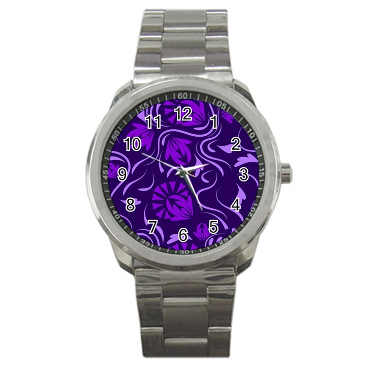 Folk flowers pattern Floral surface design Seamless pattern Sport Metal Watch