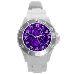 Folk Flowers Pattern Floral Surface Design Seamless Pattern Round Plastic Sport Watch (l)