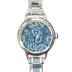 Folk Flowers Pattern Floral Surface Design Seamless Pattern Round Italian Charm Watch by Eskimos