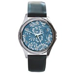 Folk flowers pattern Floral surface design Seamless pattern Round Metal Watch Front