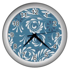 Folk flowers pattern Floral surface design Seamless pattern Wall Clock (Silver)