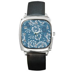 Folk Flowers Pattern Floral Surface Design Seamless Pattern Square Metal Watch by Eskimos