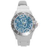 Folk flowers pattern Floral surface design Seamless pattern Round Plastic Sport Watch (L) Front